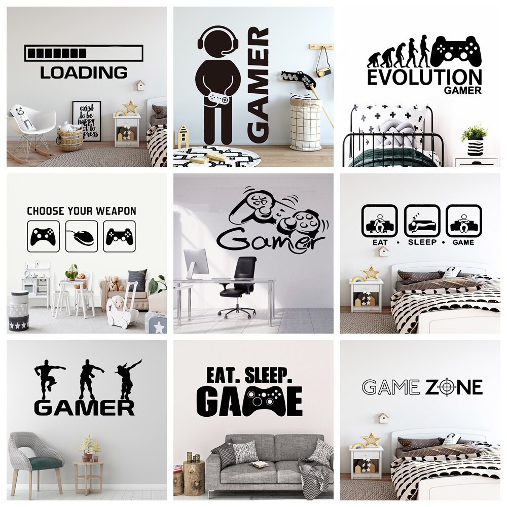 Gamer สติ๊กเกอร์ติดผนังสำหรับห้องเด็ก ดีไซน์เกม PS4 และศิลปะฝาผนัง
