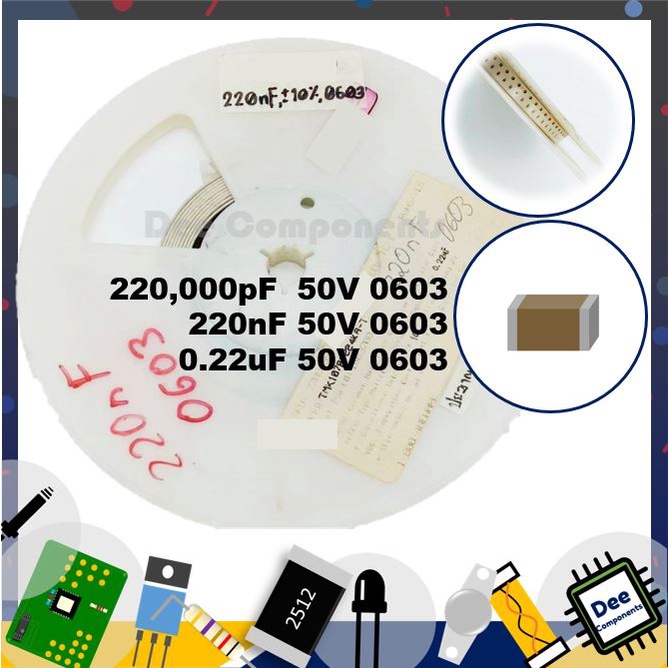 0.22uF 220nF 220000pF 0603 ±10% 25V X7R  TMK107B7224KA-T Taiyo Yuden  2-A2-10 (1 แพ็ค มี 100 ชิ้น)