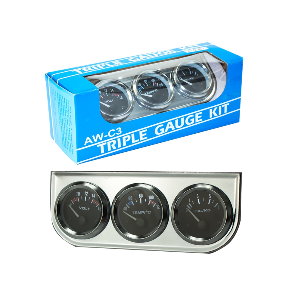2INCH 52mm Triple gauge 3 in 1 Volt Meter Water Temp Gauge Oil press Gauge Sensor Auto Gauge รถเมตร