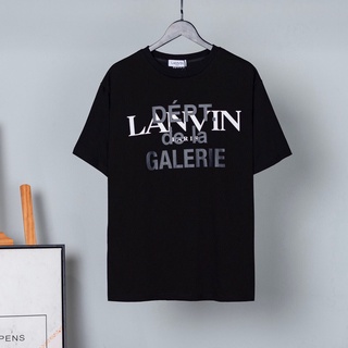 La nvin / Lanvin เสื้อยืดคอกลม แขนสั้น ผ้าฝ้าย พิมพ์ลายตัวอักษร ทรงหลวม คุณภาพสูง สําหรับคู่รักS-5XL