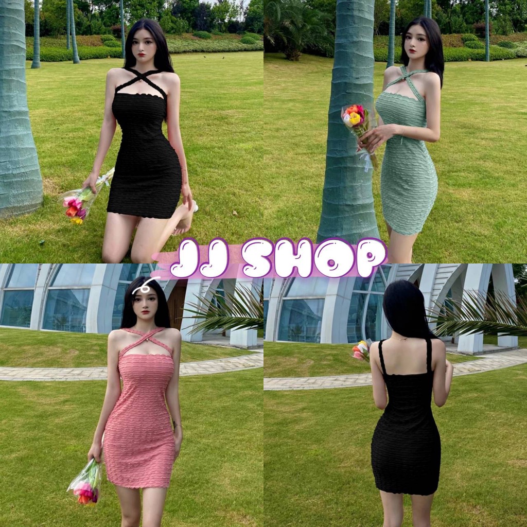 JJ Shop พร้อมส่ง💜 เดรสผ้าชีฟอง ใส่ได้2แบบ ดัเทลหยักทั้งตัว "6066" -N