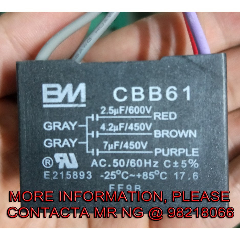 CAPACITOR 2.5UF/4.2UF/7UF (5 สาย) สําหรับ CEILING FAN CBB61 BM