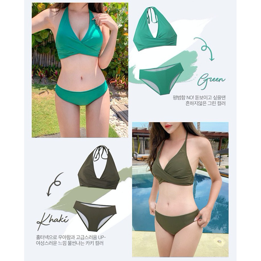 🏖BikiniTime (M-XL) SB140 มี6สี บิกินี่ ทูพีซ บราทวิสต์คล้องคอ ชุดว่ายน้ำเซ็กซี่ สีพื้น ชุดเที่ยวทะเล - รูปที่ 7