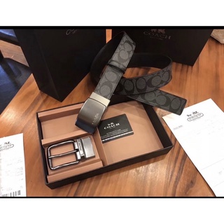แท้ Factory 💯 % Coach Men’s Belt Double Buckle Double Sided Box Set Belt For Gift