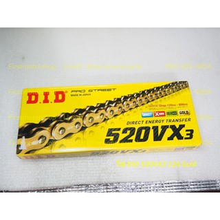 โซ่ 520 120ข้อ VX DID Japan 525 530 X-Ring สีทอง DID ญี่ปุ่นนำเข้า Roller chain Firstmotorshop เก็บเงินปลายทางได้