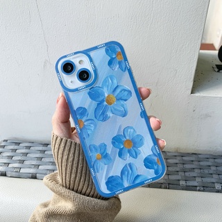 Soft Lens Protector Phone Case for Realme 9 8 7 6 3 Narzo 20 Pro 5G 4G C35 C31 C21Y C21 C20 C11 2021 2020 C15 8i 7i C17 5 5S 5i 6i Motif Lucky Blue Flower