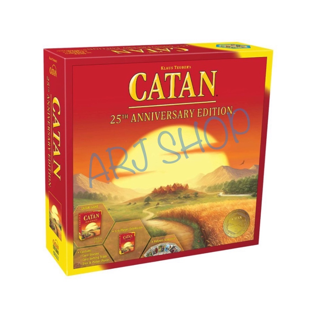 Catan 25th Anniversary (ภาษาอังกฤษ) Board game (Catanหลัก + ภาคเสริม5-6คน + Helpers of Catan scenario) - บอร์ดเกม คาทาน