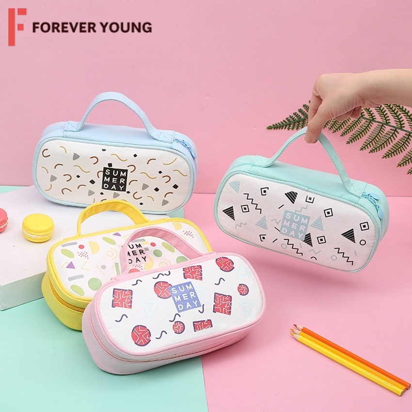 TForever Young-กระเป๋าดินสอแคนวาสหนาพิเศษ กล่องดินสอความจุขนาดใหญ่สไตล์เกาหลี กระเป๋าใส่ดินสอ กระเป๋าเครืองเขียน LC-Q6