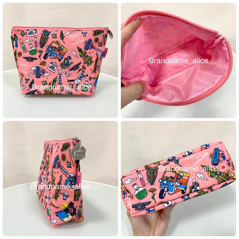 แท้💯 กระเป๋า Kiehl’s cosmetic pouch ผ้าสีชมพู