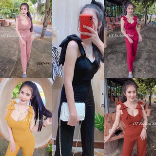 GN13697  **รบกวนสอบถามstockก่อนสั่งซื้อจ้า** Jumpsuit แขนกุดไหล่แต่งโบว์