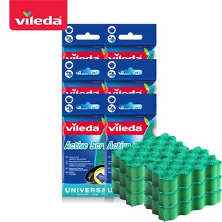 Vileda Active Scrub Pack6 วิเลดา ฟองน้ำแอคทีฟ สครับ แพ็ค6 ฟองน้ำล้างจาน ล้างกระทะ เทฟลอน