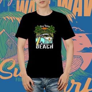 แขนสั้นcrew neckเสื้อยืด พิมพ์ลาย Surf Rider Beach สีดํา สีขาว คุณภาพพรีเมี่ยม MIMI_001S-XXXXL