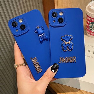 Luxury Crown Bear Klein Blue Case Casing Realme 5 5i 6i 7i C17 8 Pro 4G 5G C3 C11 C12 C25 C25S C15 C20 C21 C11 2021 Phone Cover Cover