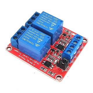 รีเลย์แบบ 2 ช่อง 5V relay module optocoupler isolation high and low level trigger MCU red board