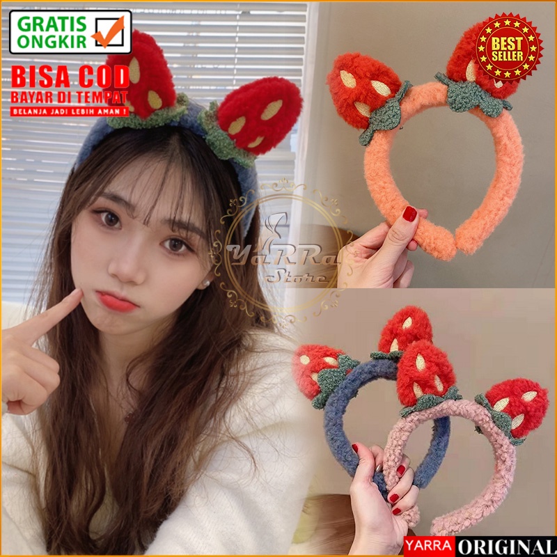 ที่คาดผมเกาหลีสําหรับผู้หญิงผู้ใหญ่ลายสตรอเบอร์รี่ วัสดุขนนก อุปกรณ์ตกแต่งผ้าโพกผมนําเข้า AK168