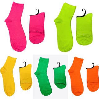 🧦💕🥳ถุงเท้านีออนสะท้อนแสง Neon สีพื้น ข้อกลาง PA&amp;MA sock