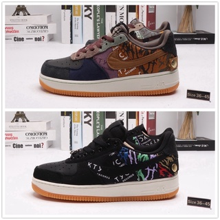 ✉Travis Scott X Air Force 1 TS Joint AF1 Grimace Splicing รองเท้าลำลองสำหรับบุรุษและสตรี