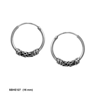 SILVER THAI        16 mm sterling silver bali silver hoop earrings ต่างหูชนิดกลมแบบห่วงขนาด16mm