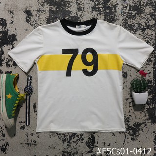 เสื้อยืดคอกลมแขนสั้น เสื้อยืดเบอร์ 79 ขาว-เหลือง F5Cs01-0411