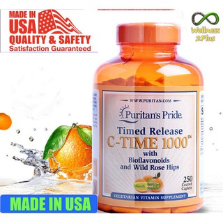 ผลิตภัณฑ์อาหาร Puritans Pride Vitamin C-Time 1000 mg with Bioflavonoid and Rose Hips Timed Release 1000 mg /250 Caplets