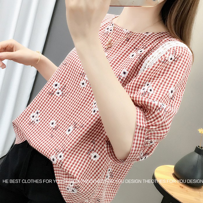 FBAShop  เสื้อลายสก็อตแขนตุ๊กตาปักลายดอกไม้น่ารัก สวยหวานกว่าน้ำตาลอีกจ้าาา ราคา ถูกที่สุด ดีลบีเคเค แกลเลอรีภาพที่ 6