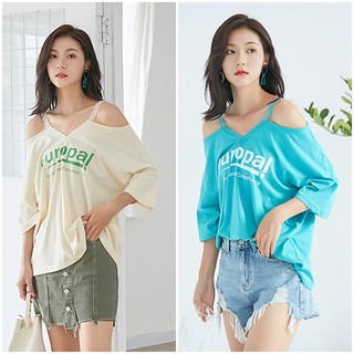 Mirror Dress เสื้อยืด Lettering Cold Shoulder