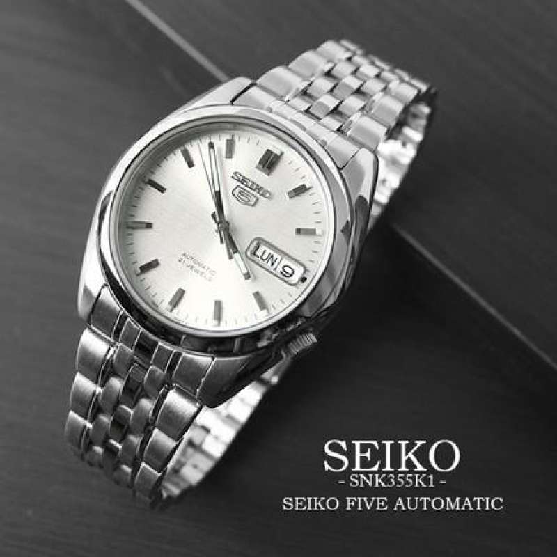 SEIKO 5 Automatic รุ่นSNK355K1นาฬิกาข้อมือผู้ชายสายแสตนเลส หน้าปัดสีเงิน รับประกันศูนย์ Seiko ไทย 1 ปีเต็ม