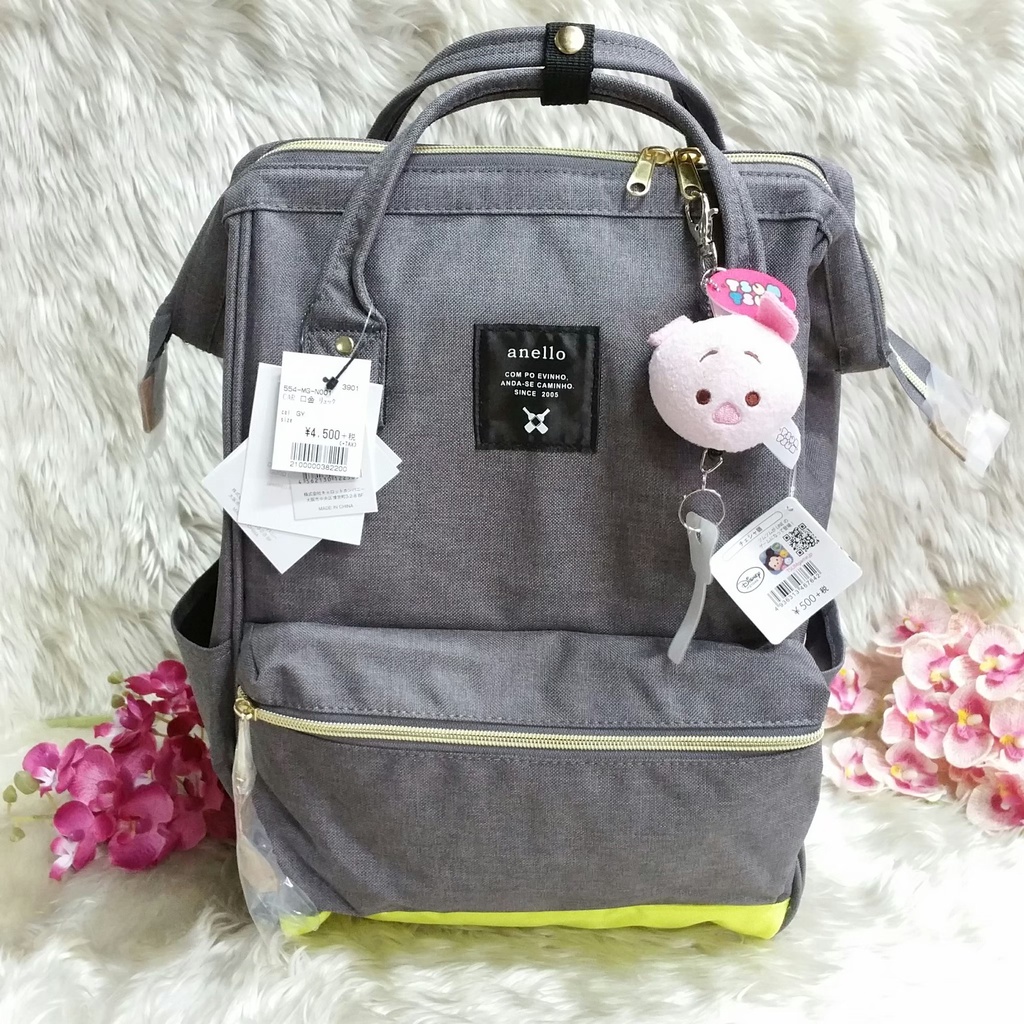 RARE🌸🌸Anello x MAGAZINE UENO Backpack Limited Edition ลิมิเต็ดอิดิชั่น ผลิต จำนวนจำกัด🌸🌸Dark Grey เทาเข้ม + นีออนเหลือง