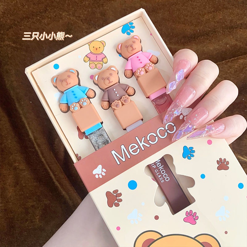 Mekoco 3 ชิ้น ลิปกลอส + ลิควิดอายแชโดว์ + ลิปกลอส 3 in 1 เนื้อแมตต์ มุก กันน้ํา ลิปสติก