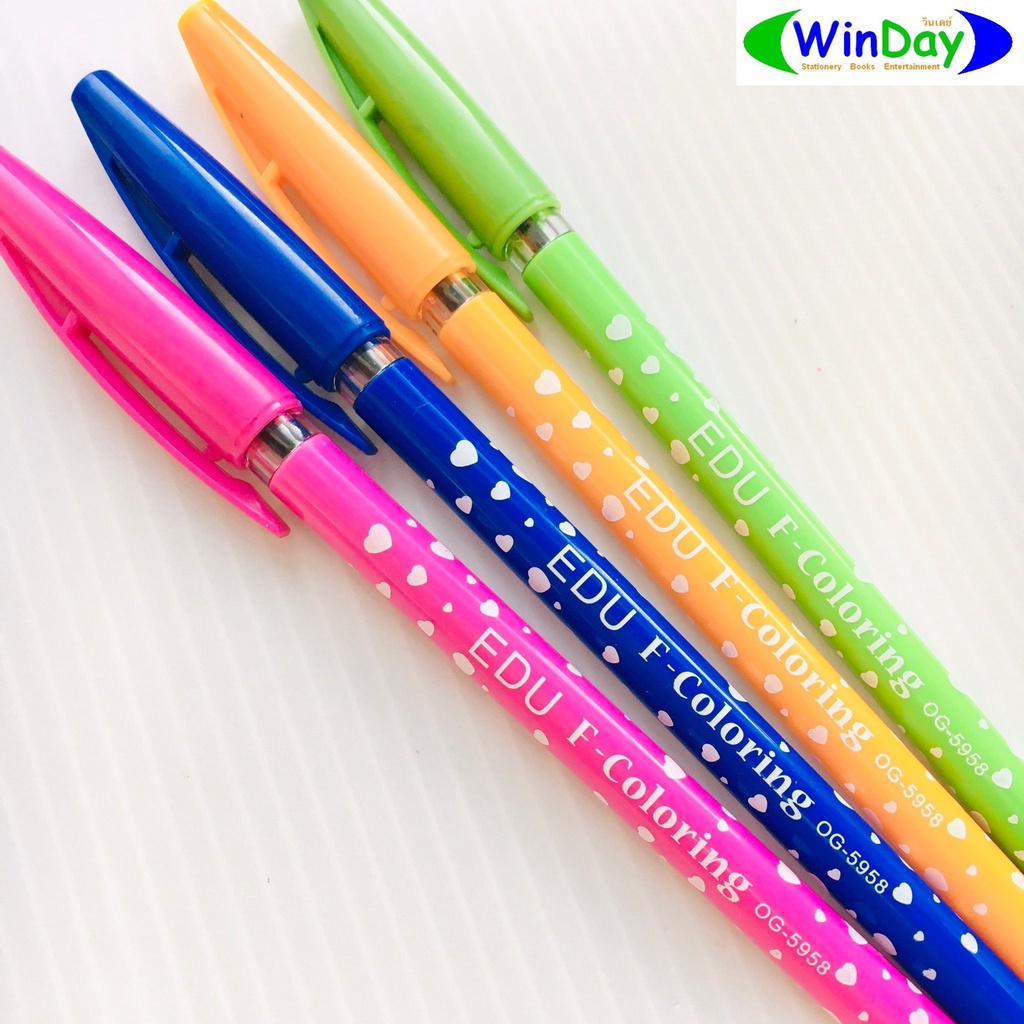 ปากกา ปากกาลูกลื่น EDU OB-5958 หมึกน้ำเงิน ด้ามคละสี