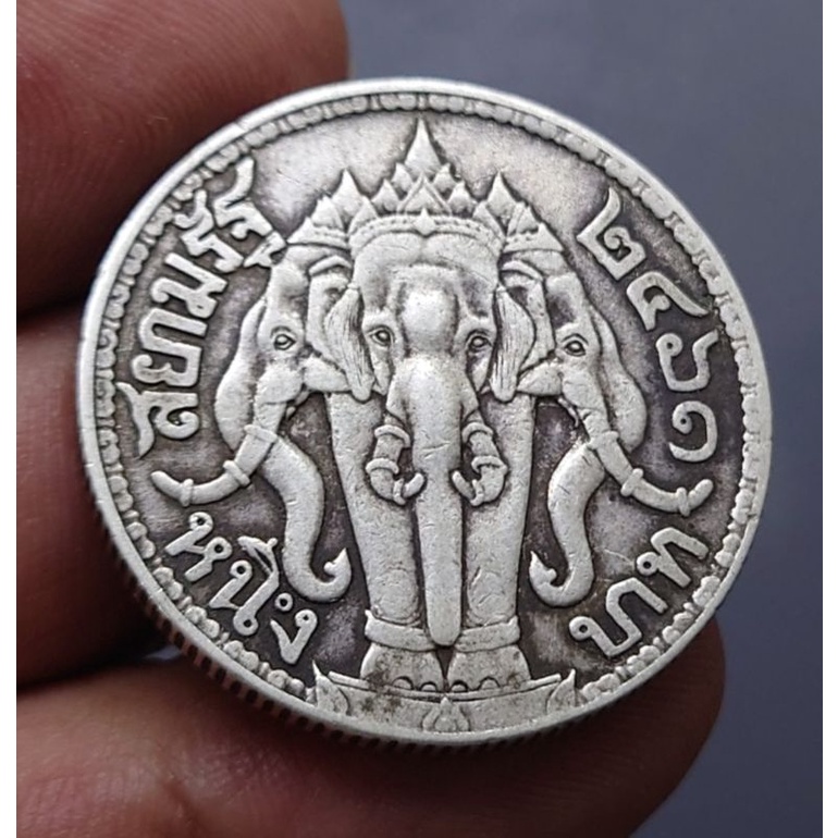 เหรียญเงิน แท้ 💯% หนึ่งบาท  (1 บาท) สมัย ร.6 (ช้างสามเศียร)​ ปี หายาก พระบรมรูป-ตราไอราพต รัชกาลที่6 พ.ศ.2461 #เงินโบราณ