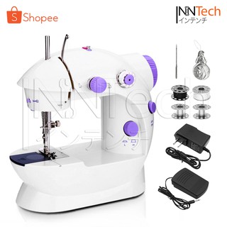 Mini Sewing Machine จักรเย็บผ้า จักรเย็บผ้าขนาดเล็ก ไฟฟ้า พร้อมไฟส่องสว่าง อุปกรณ์เครื่องเย็บผ้าครบ (Purple-White)