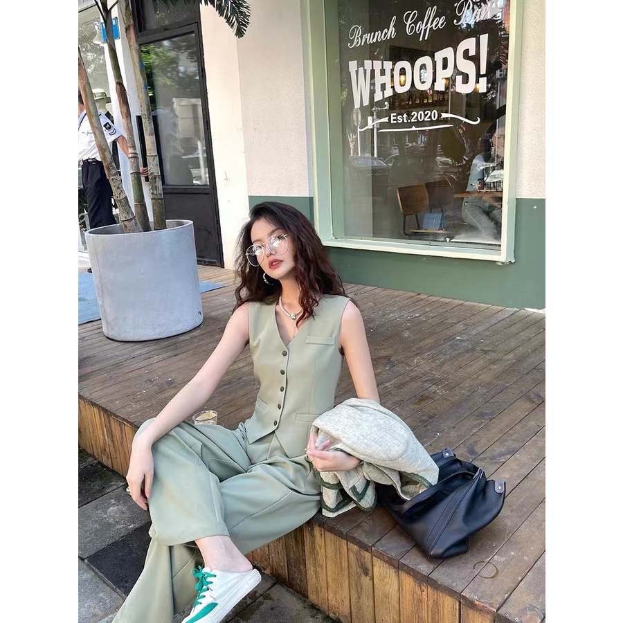 ส่งทันที Cici(NO. 2247)TankTop🪄 เสื้อเบลเซอร์แขนกุดคอวี ดีเทลกระดุมผ่ากลางสไตล์วินเทจเกาหลี - รูปที่ 4