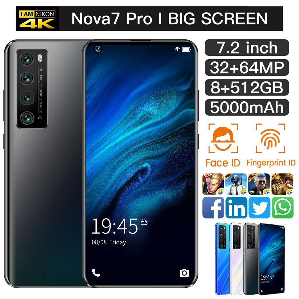 NOVA7pro แบรนด์ใหม่ที่ขายดีที่สุด NOVA7PRO + 7.2 นิ้วแบบเต็มหน้าจอ 6G + 128G สมาร์ทโฟน Android 9.0 ระบบจดจำใบหน้า