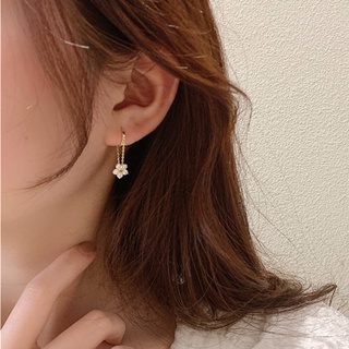 ต่างหูดอกไม้ Rhinestone Flower Charm Drop Earrings