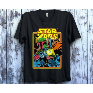 ROUNDคอลูกเรือNeckเสื้อยืด พิมพ์ลายกราฟิก Star Wars Boba * Fit Fire สําหรับผู้ใหญ่ ทุกเพศ-4XL