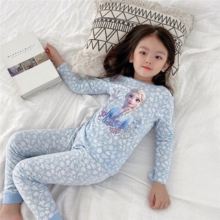 ชุดนอนเสื้อแขนยาวกระโปรงกางเกงขายาวสําหรับเด็กผู้หญิงลาย Frozen