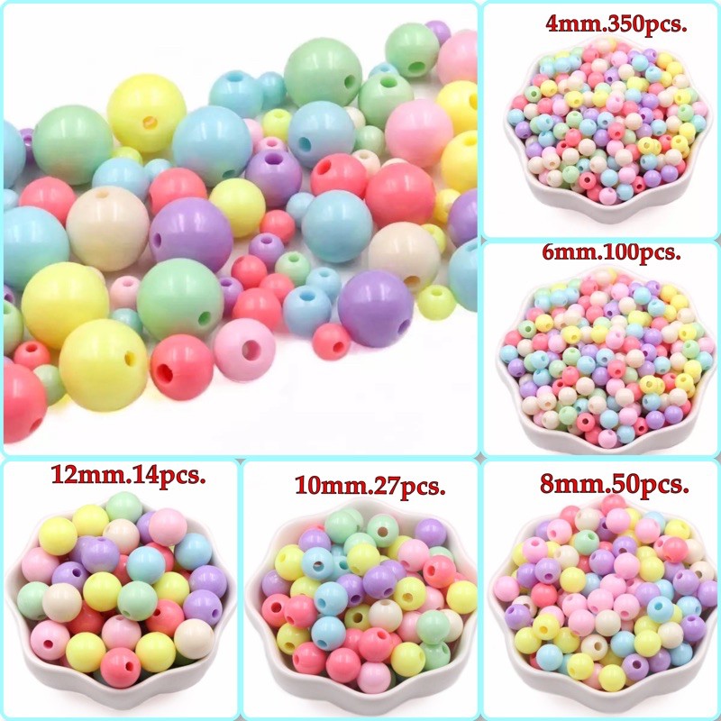 ลูกปัดอะคริลิคเม็ดกลม. 12-350 ชิ้น/เซ็ต BA22