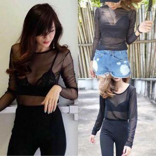 เสื้อซีทรู แขนยาว สกรีนลายกะโหลก กากเพชร