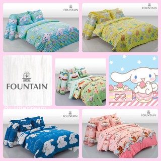 Cinnamoroll :ชุดผ้าปูที่นอน (ไม่รวมผ้านวม) มีขนาด 3.5, 5, 6 ฟุต : เครื่องนอนฟาวน์เทน “Fountain” รุ่นลายcinnamoroll