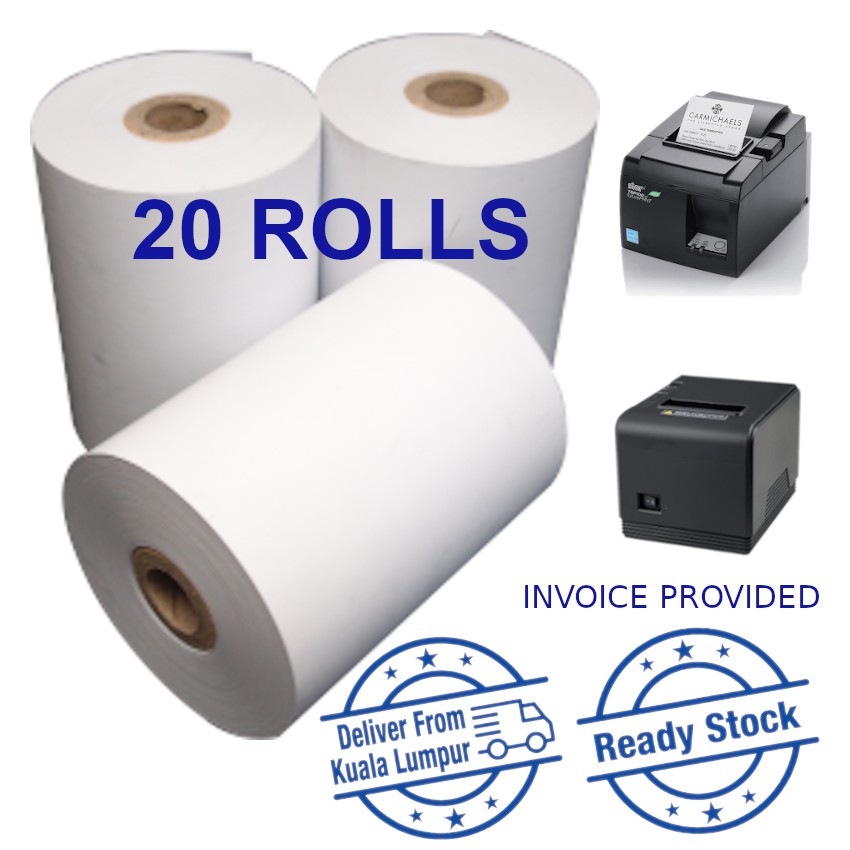 ม้วนใบเสร็จกระดาษเทอร์มอล Star สําหรับเครื่อง POS 80mm x 60mm 20rolls <Storehub, iMin, GeniusPos, IR
