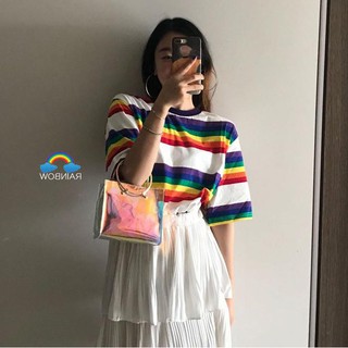 【มาใหม่ ~ New 】เสื้อแฟชั่นผู้หญิง เสื้อยืด Korean เสื้อ oversize Rainbow