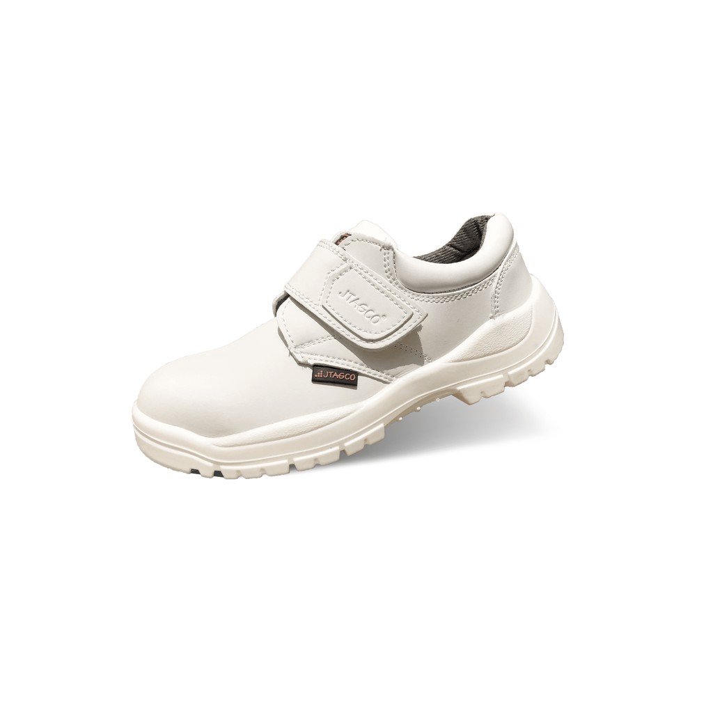 JTAGCO รองเท้านิรภัย รองเท้าเซฟตี้ รุ่น JC1422 สีขาว หุ้มส้น หัวเหล็ก พื้นPU ระบบหล่อติด หนังแท้ ได้มาตรฐาน มอก.523-2554