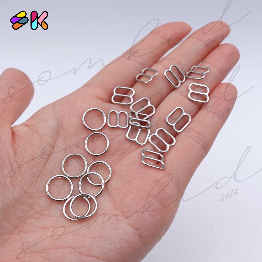 somkid ห่วงสำหรับทำสายเสื้อใน ห่วงปรับเสื้อใน 8mm/10mm/12mm/15mm สีเงิน(ขายเป็นเซตมีห่วงกลม และ ห่วงเบอร์8คู่กัน)
