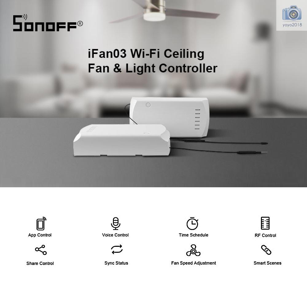 Sonoff Ifan03 Wifi Smart Fan Switch Ceiling Fan Light Controller 433 Rf App Voice Remote Control Adjust Speed Smart Home