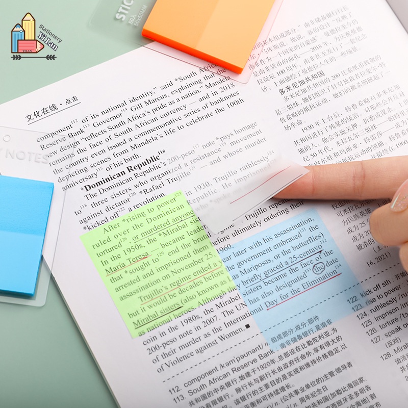 Yilan กระดาษโน้ต แบบใส กันน้ํา สีมาการอง 50 แผ่น