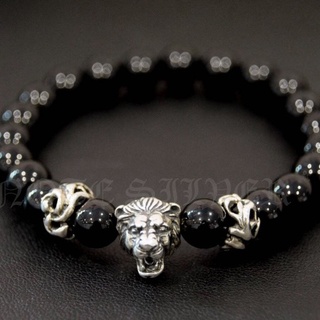 สร้อยข้อมือหินนิล Onyx หมุดสิงโต และโดนัดเงินแท้ Sterling Silver 925 NSSV1856