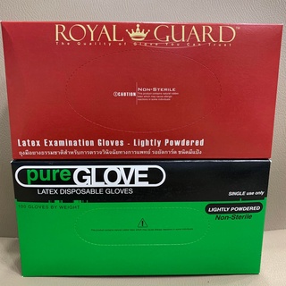 ถุงมือยาง ถุงมือการแพทย์ ชนิดมีแป้ง Royal Guard - Pure Glove [ขนาด 100 ชิ้น]