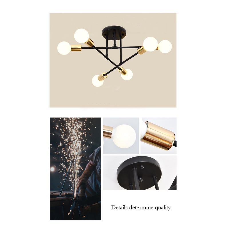 6 หัว LED อุตสาหกรรมโคมไฟเพดานเหล็กสีดำโกลเด้นยุโรปห้องนั่งเล่นที่เรียบง่ายแสง 220 โวลต์ E27 ป้องกันสนิมและทนทาน - รูปที่ 4