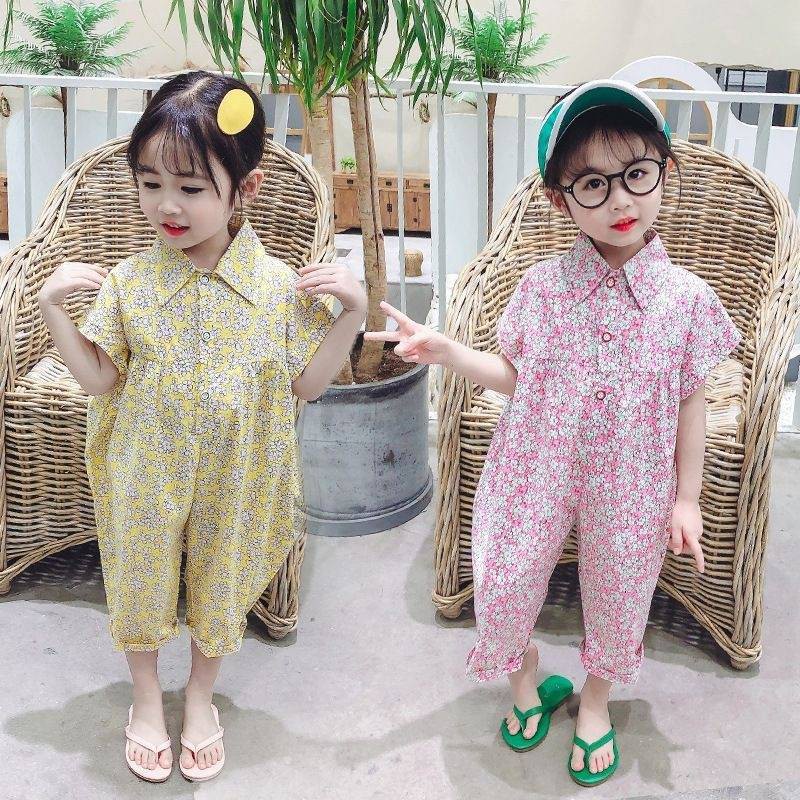 walibaby 002 พร้อมส่ง ชุดจั๊มสูทสําหรับเด็กผู้หญิงผ้าฝ้ายลายดอกไม้